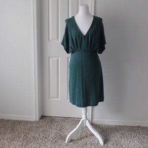 Y2K Vintage Woman's V-neck Knit Dress Elegant Bohemian Mini Emerald Green Large